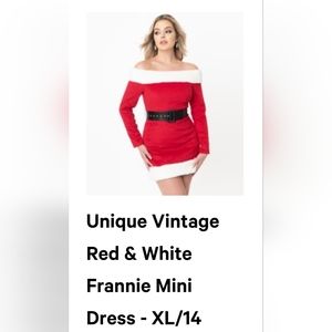 Unique Vintage Red & White Frannie Mini Dress - XL/14